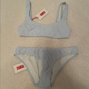 Solid and striped swimsuit set